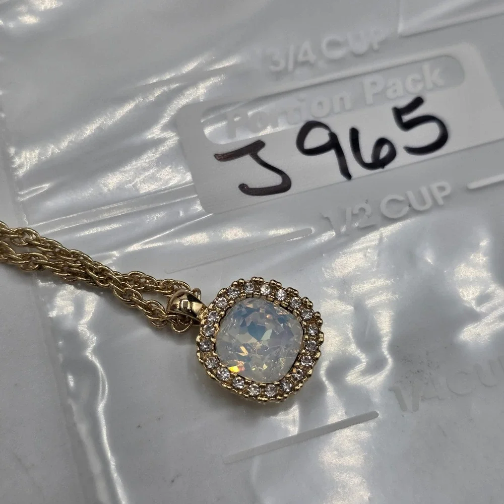Charter Club Gold Tone Cushion Opal Glass Crystal Halo Pendant Rope Necklace